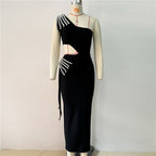 One Shoulder Beaded Cutout Maxi Dress H6543