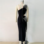 One Shoulder Beaded Cutout Maxi Dress H6543