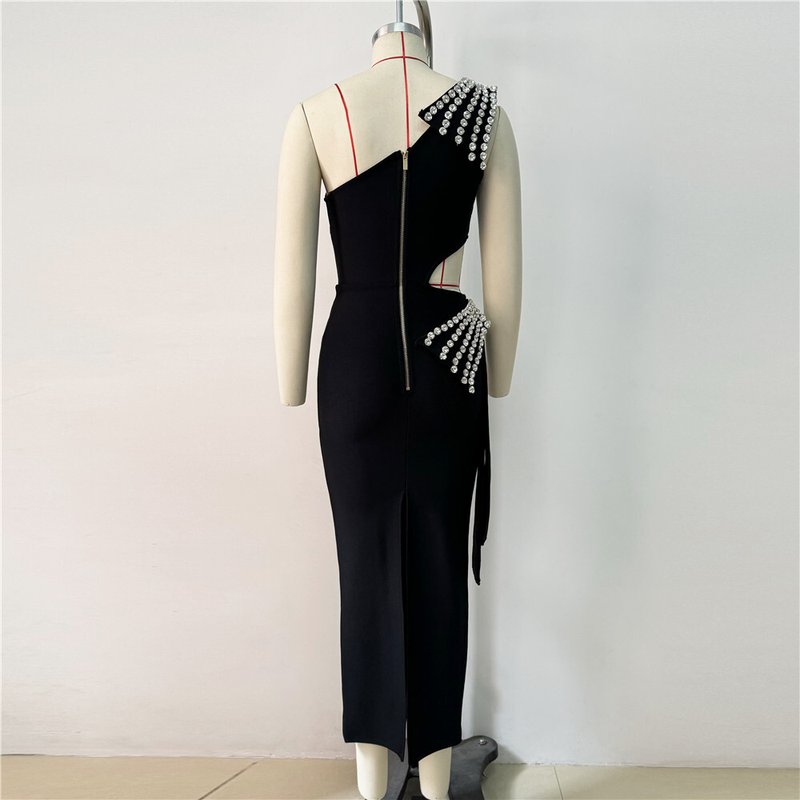 One Shoulder Beaded Cutout Maxi Dress H6543