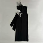 One Shoulder Beaded Cutout Maxi Dress H6543