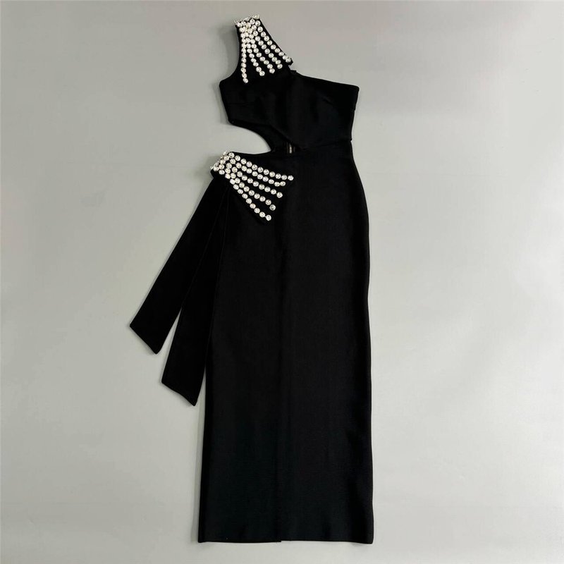 One Shoulder Beaded Cutout Maxi Dress H6543