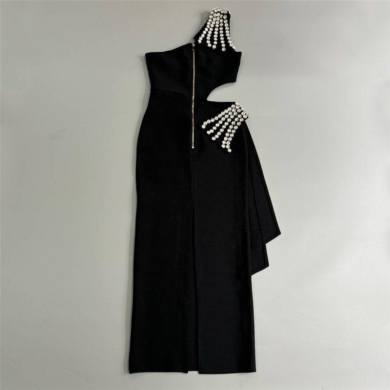 One Shoulder Beaded Cutout Maxi Dress H6543