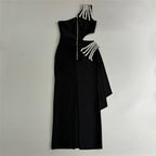 One Shoulder Beaded Cutout Maxi Dress H6543