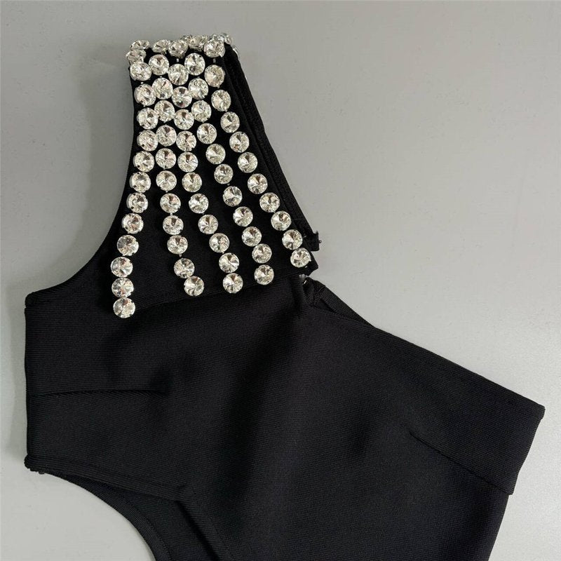 One Shoulder Beaded Cutout Maxi Dress H6543
