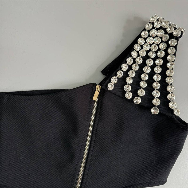 One Shoulder Beaded Cutout Maxi Dress H6543