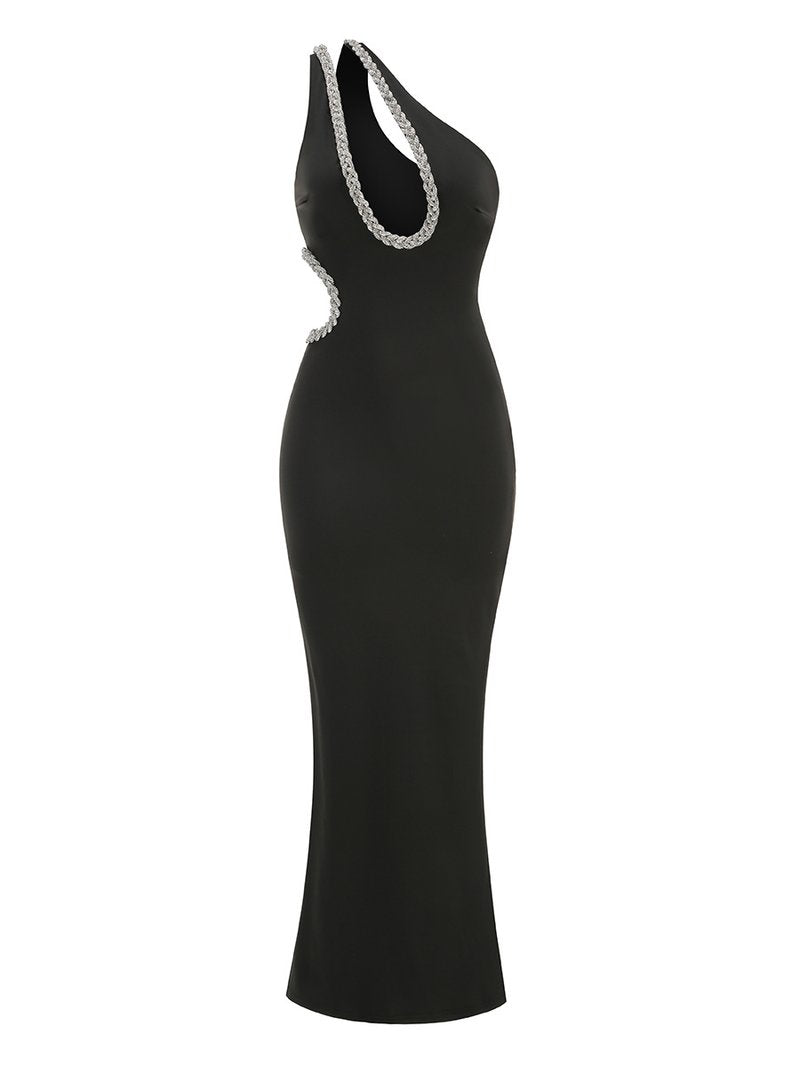 One Shoulder Beaded Cutout Maxi Dress H6555