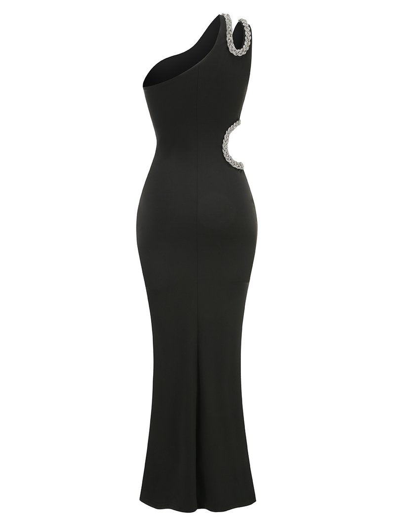 One Shoulder Beaded Cutout Maxi Dress H6555
