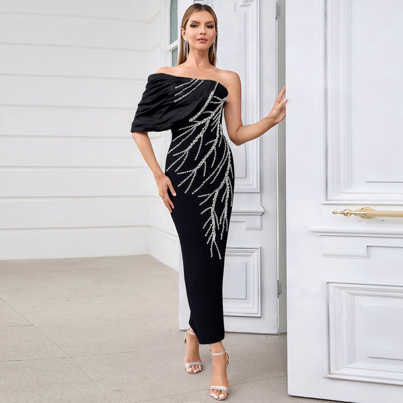 One Shoulder Beaded Maxi Dress H6812