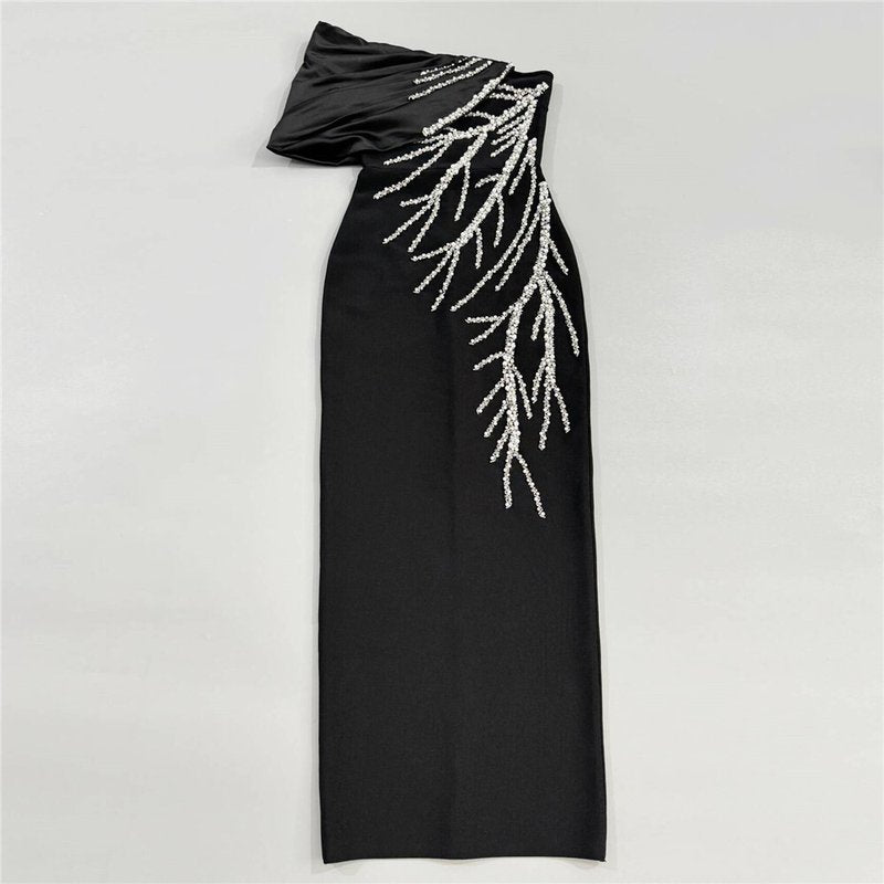 One Shoulder Beaded Maxi Dress H6812