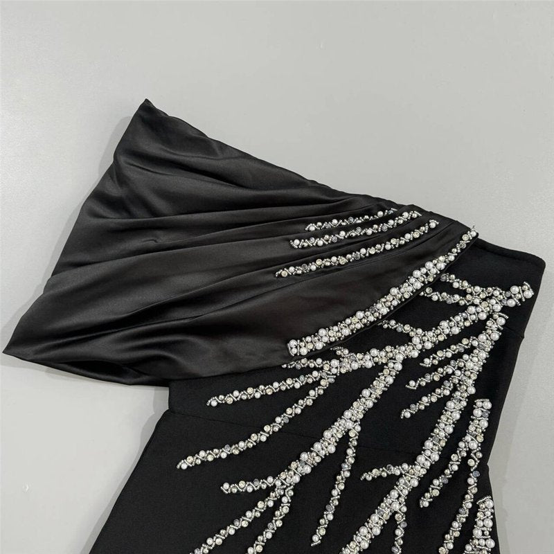 One Shoulder Beaded Maxi Dress H6812