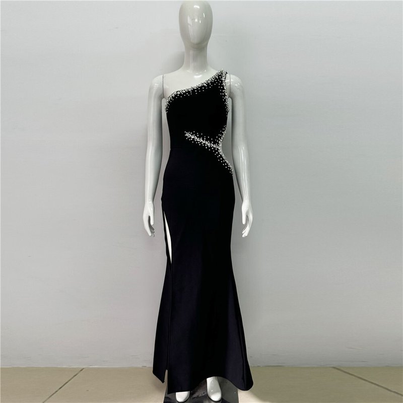 One Shoulder Beaded Mermaid Gown H6482