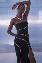 One Shoulder Beaded Midi Dress H6429