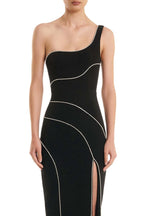 One Shoulder Beaded Midi Dress H6429
