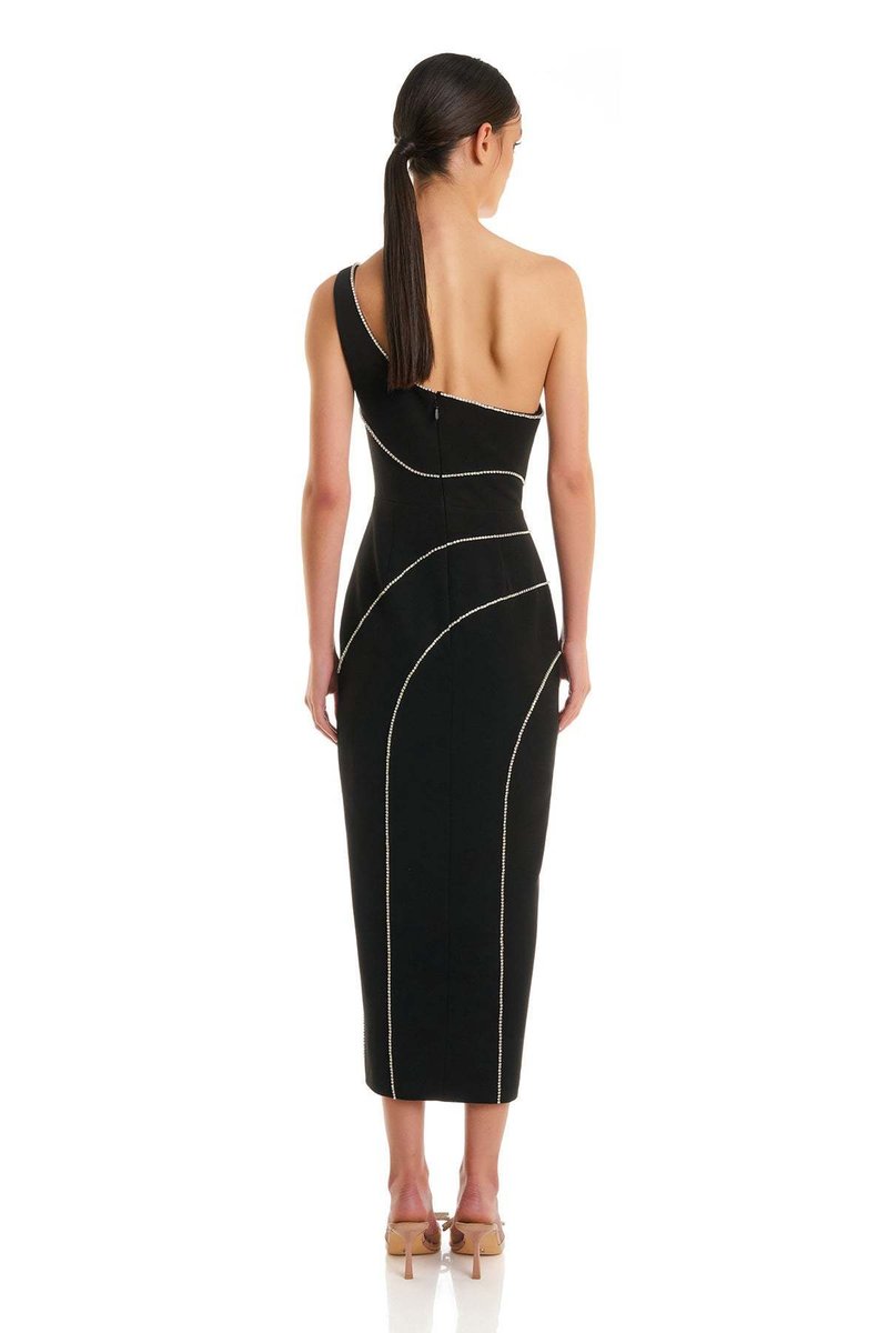 One Shoulder Beaded Midi Dress H6429