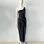 One Shoulder Beaded Midi Dress H6429