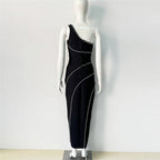 One Shoulder Beaded Midi Dress H6429