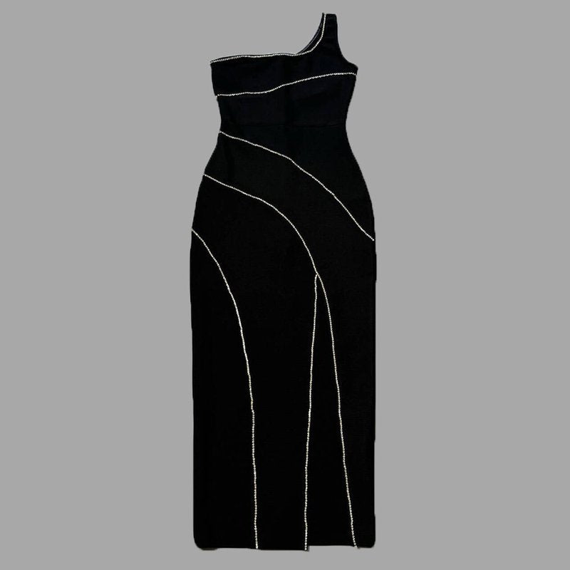 One Shoulder Beaded Midi Dress H6429