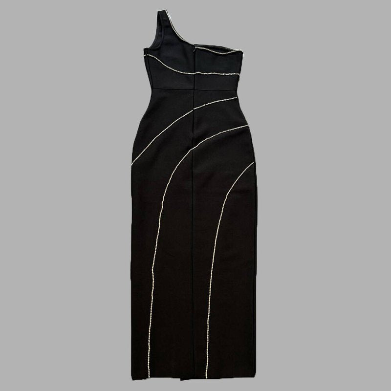 One Shoulder Beaded Midi Dress H6429