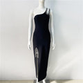 One Shoulder Beaded Slit Maxi Dress H6203