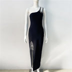 One Shoulder Beaded Slit Maxi Dress H6203