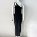 One Shoulder Beaded Slit Maxi Dress H6203