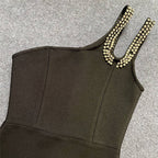 One Shoulder Beaded Slit Maxi Dress H6203