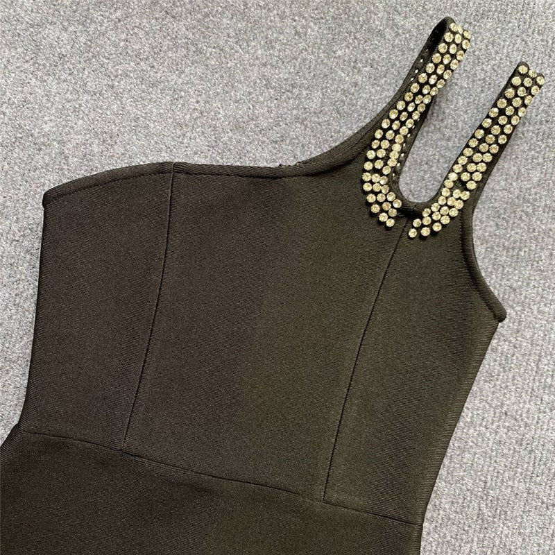 One Shoulder Beaded Slit Maxi Dress H6203