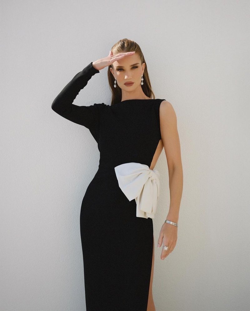 One Shoulder Bow Midi Dress H5977