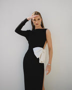 One Shoulder Bow Midi Dress H5977