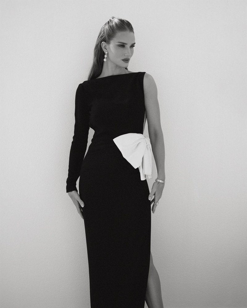 One Shoulder Bow Midi Dress H5977