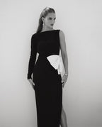 One Shoulder Bow Midi Dress H5977