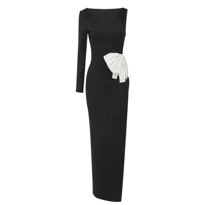 One Shoulder Bow Midi Dress H5977