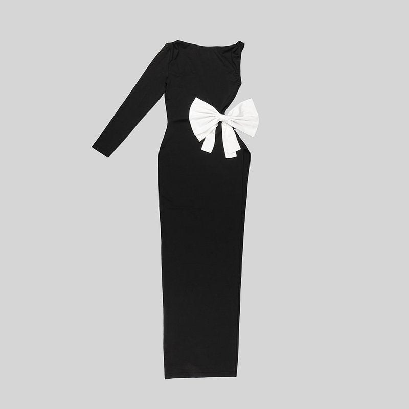 One Shoulder Bow Midi Dress H5977