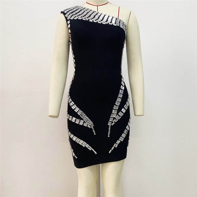 One Shoulder Chain Detail Mini Dress H6321