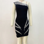 One Shoulder Chain Detail Mini Dress H6321