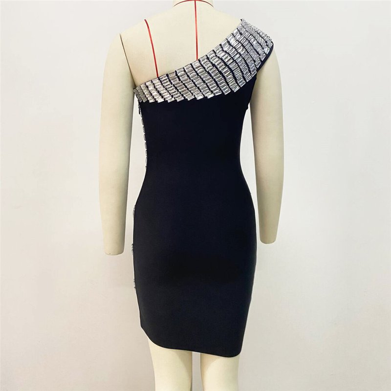 One Shoulder Chain Detail Mini Dress H6321