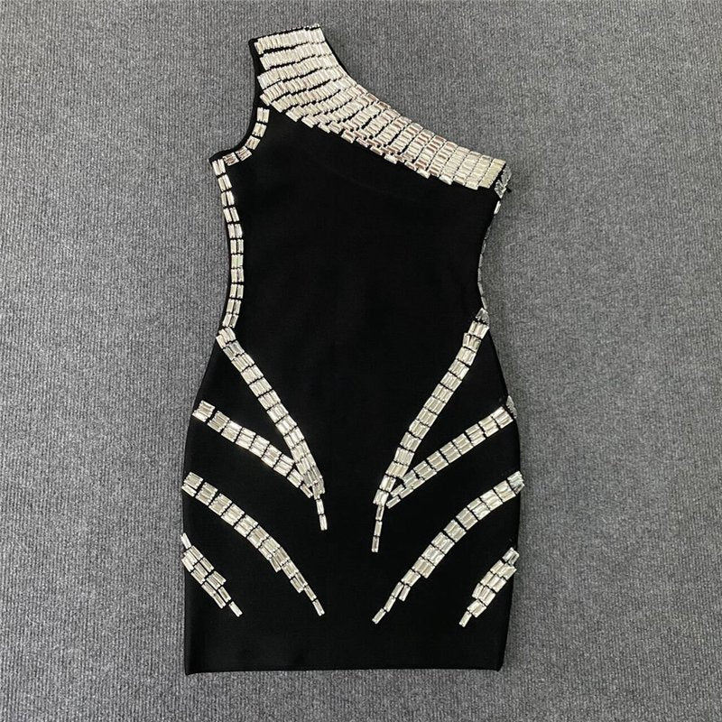 One Shoulder Chain Detail Mini Dress H6321
