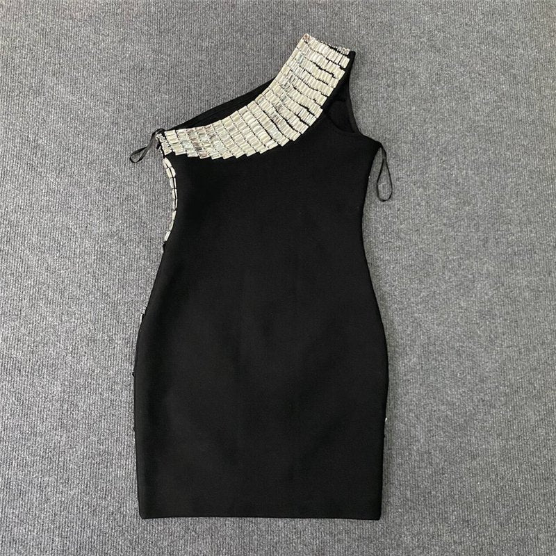One Shoulder Chain Detail Mini Dress H6321
