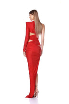 One Shoulder Cutout Red Bandage Gown H6665