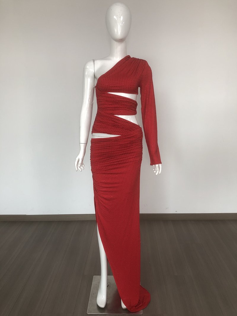 One Shoulder Cutout Red Bandage Gown H6665