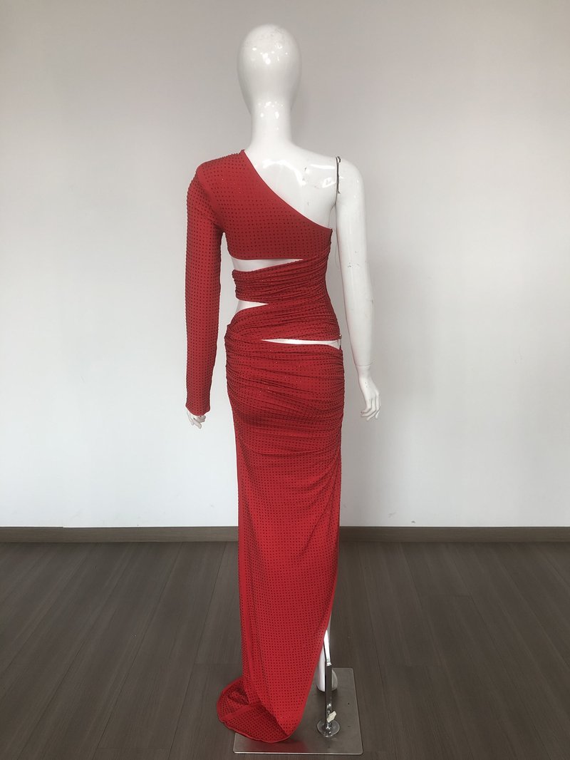 One Shoulder Cutout Red Bandage Gown H6665