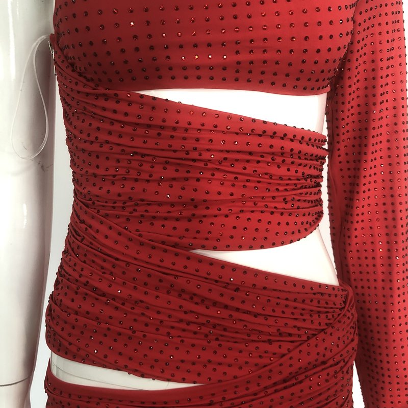 One Shoulder Cutout Red Bandage Gown H6665