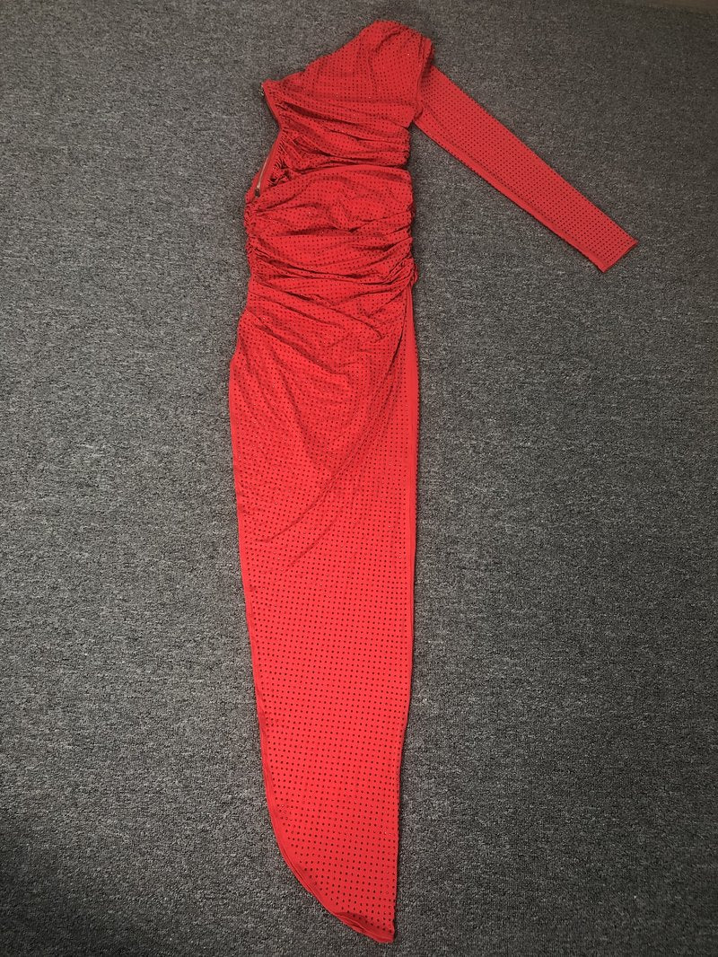 One Shoulder Cutout Red Bandage Gown H6665
