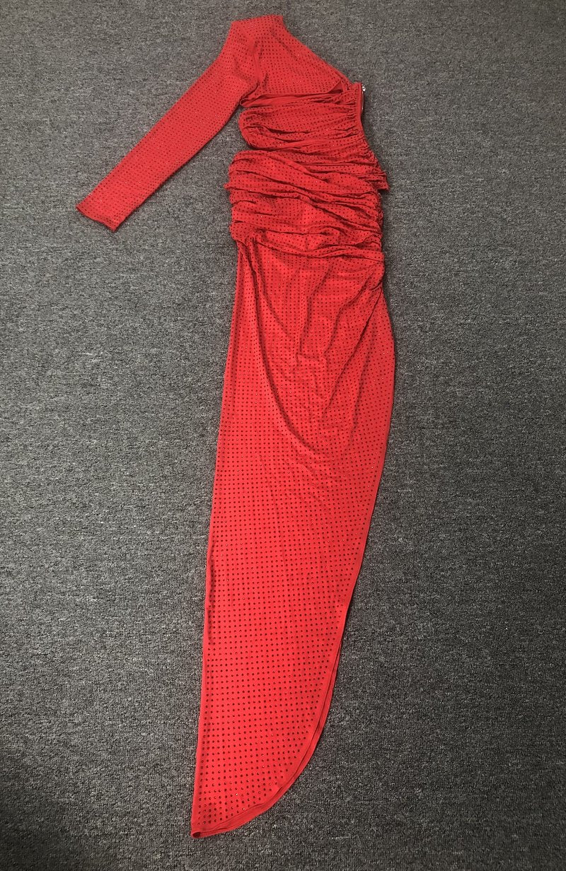 One Shoulder Cutout Red Bandage Gown H6665