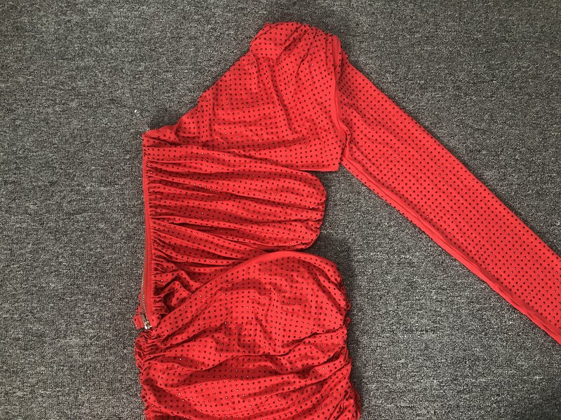 One Shoulder Cutout Red Bandage Gown H6665