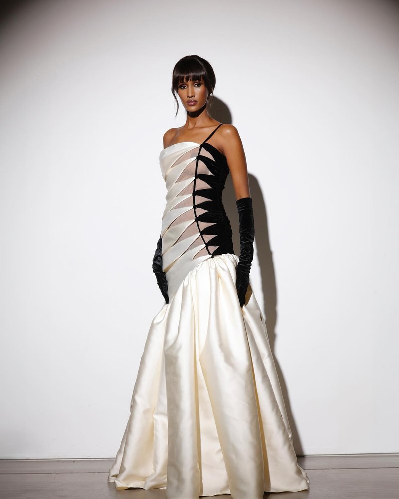 One-Shoulder Cutout Satin Gown H6691