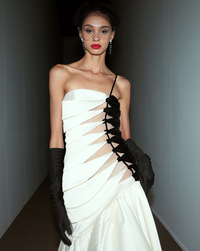 One-Shoulder Cutout Satin Gown H6691