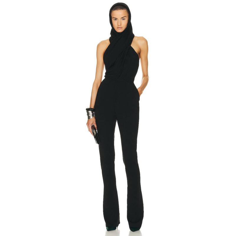 One Shoulder Draped Black Jumpsuit H6068