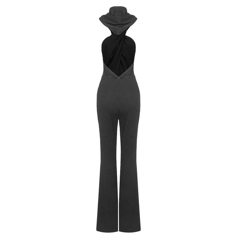 One Shoulder Draped Black Jumpsuit H6068