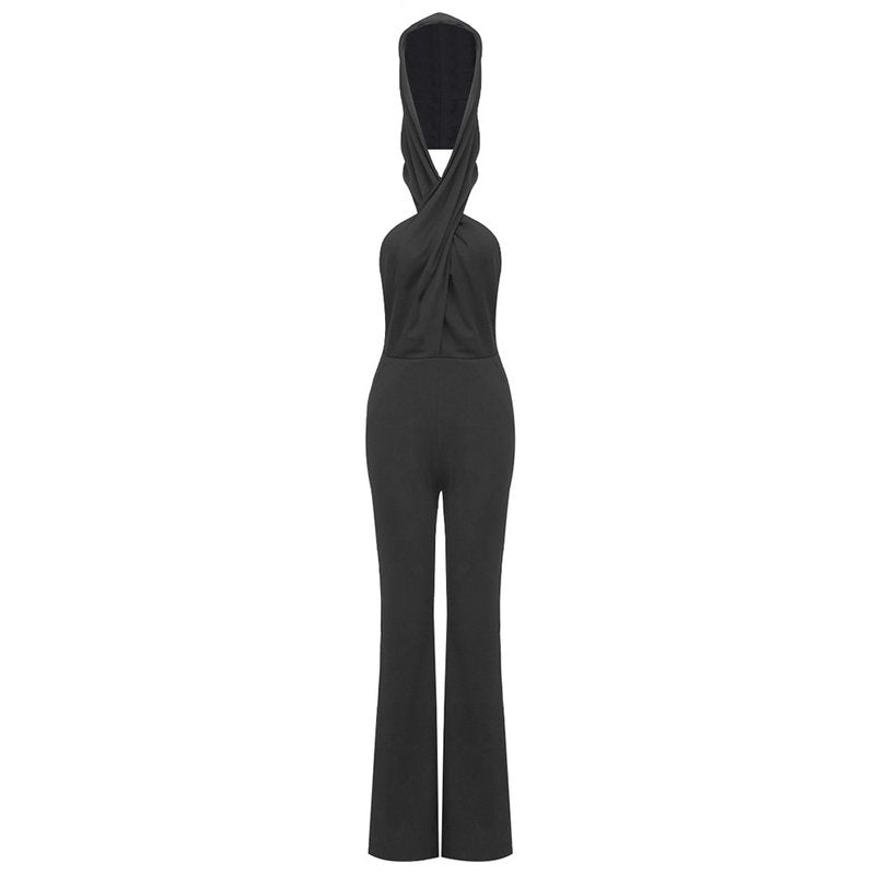 One Shoulder Draped Black Jumpsuit H6068